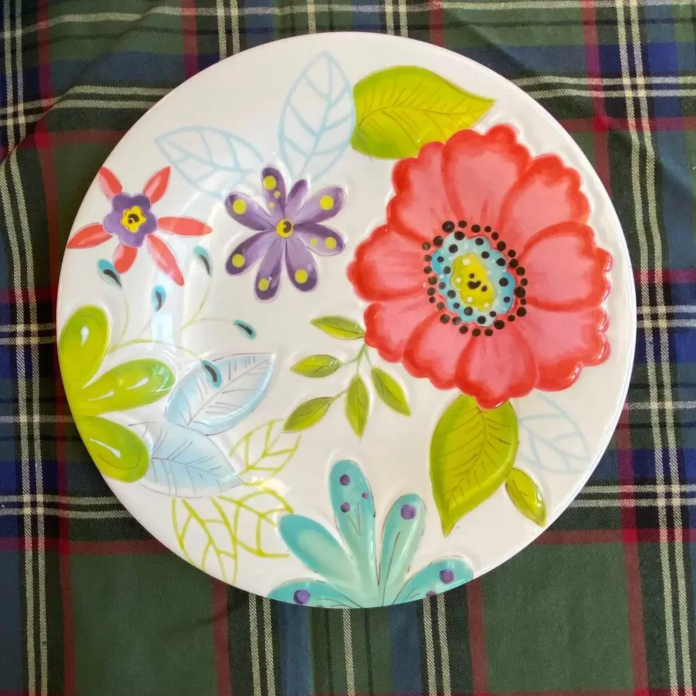 California Studios Melamine Set of 4 Unique Floral Patterns‎ 8-3/4” Lunch Plates